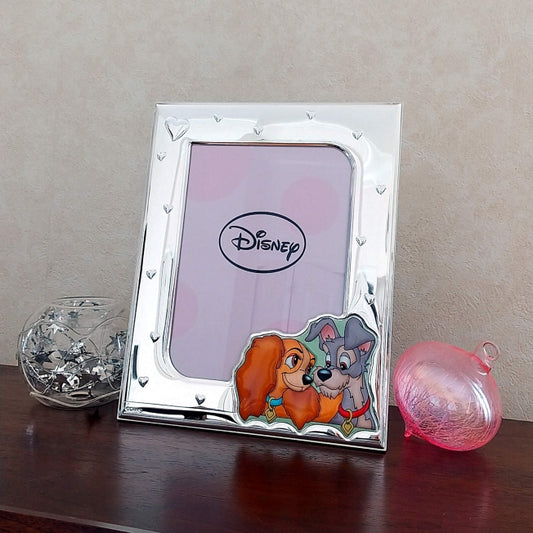 Disney Store - VALENTI Fotorahmen mit Silberverarbeitung Wuff Wuff Story Pink (Herzrelief) D330 4LRA 13x18cm 2L Format - Bilderrahmen