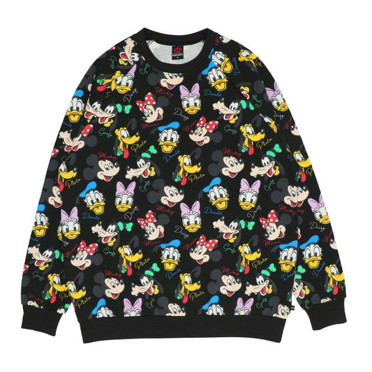 Disney Store - Mickey Minnie Donald Daisy Pluto Retro-Charaktere Allover-Pullover - Sweatshirt