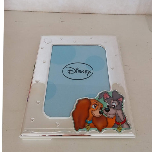 Disney Store - VALENTI Fotorahmen mit Silberverarbeitung Wuff Wuff Geschichte Blau (Herzrelief) D330 3LC 9x13cm L-Größe - Bilderrahmen